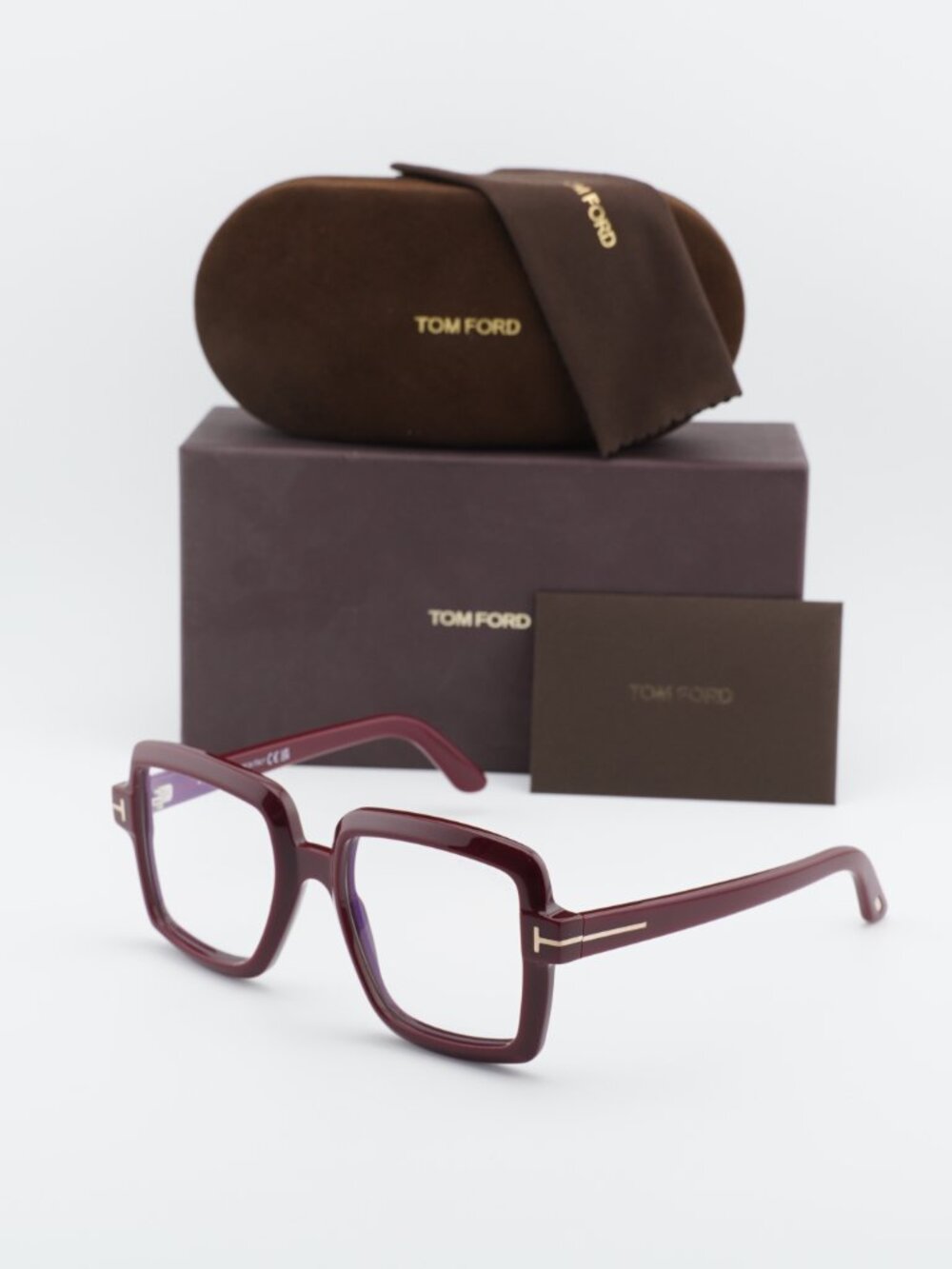 Tom Ford FT5913-B 069 Square Eyeglasses 53mm – Bordeaux